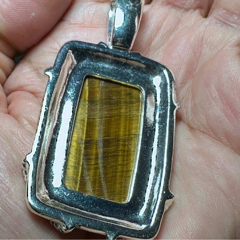 Silver Tone Pendant With Large Rectangular Tiger'… - image 3